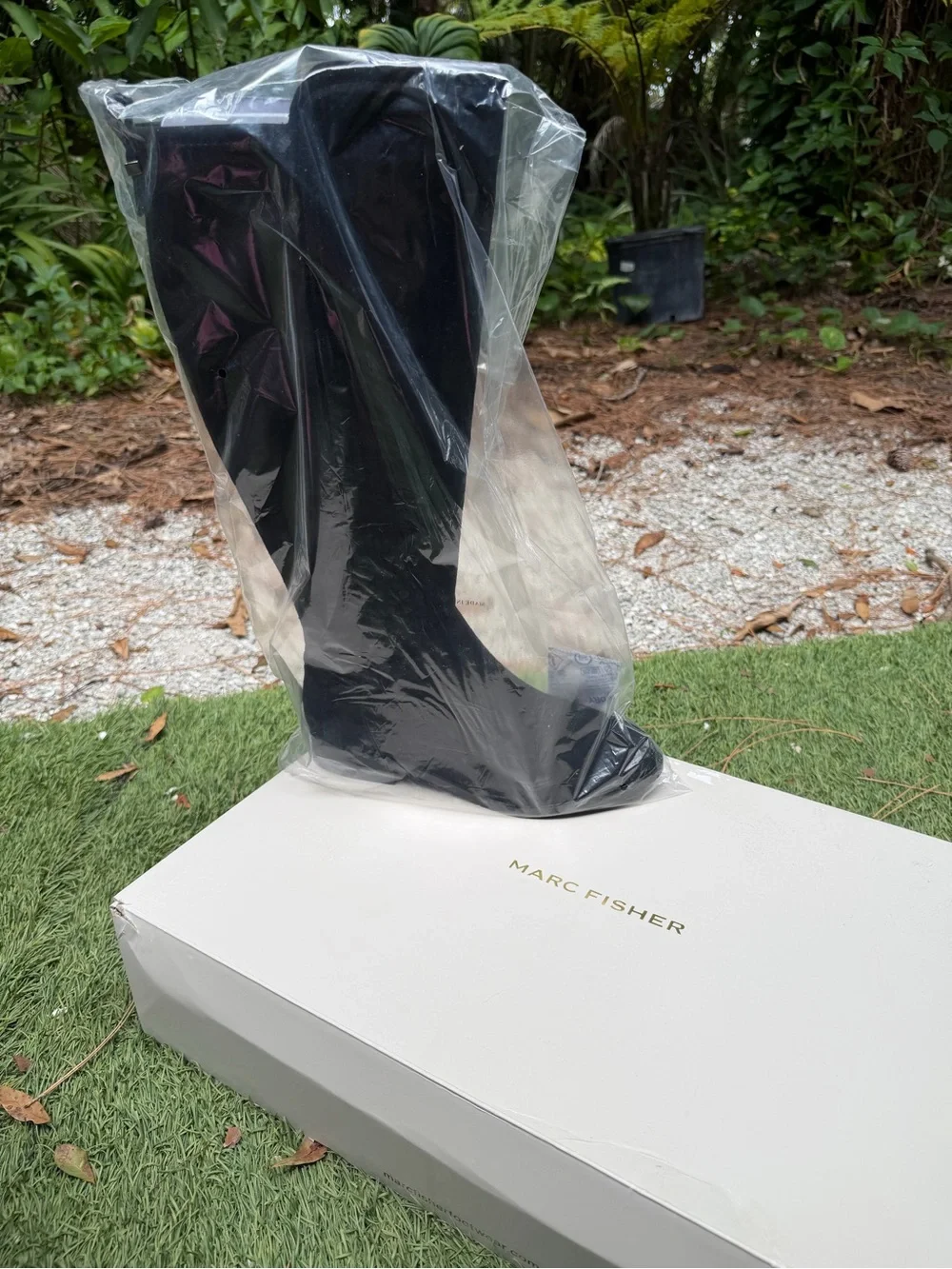 Marc Fisher Black High-Heel Ankle Boot in Protective Wrap